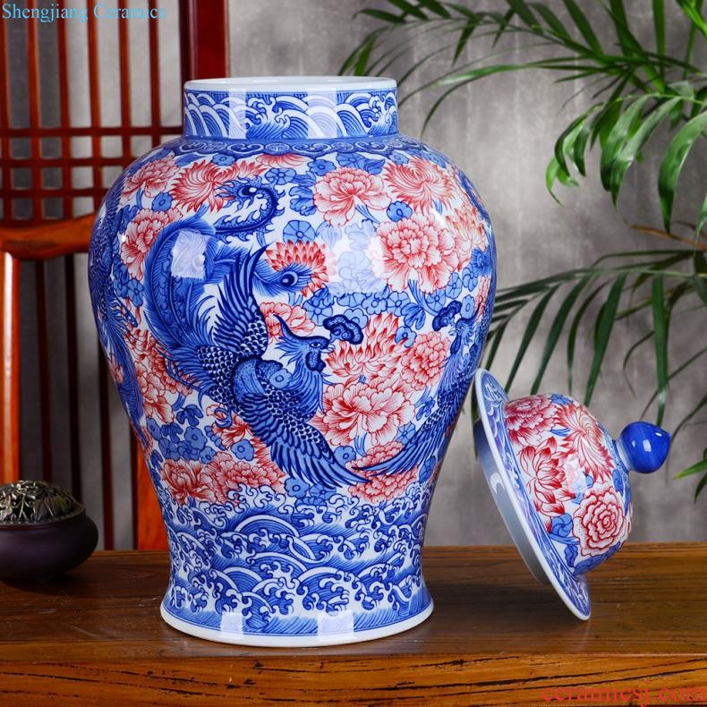 Jingdezhen ceramics vase hand-painted flower arranging furnishing articles of Chinese style living room TV cabinet decoration porcelain home decoration