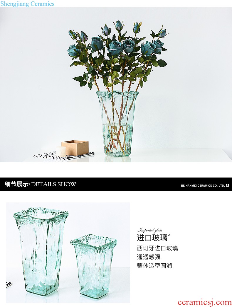 Ins the modern living room porch furnishing articles of jingdezhen ceramic vase creative hand dull gray green flowered