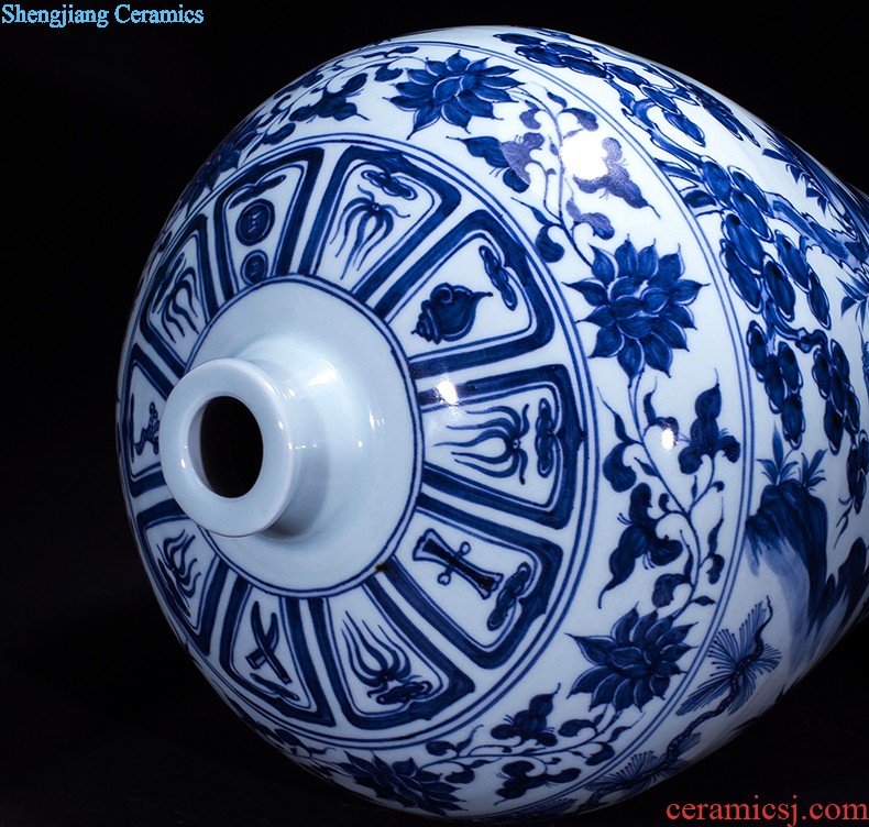 Jingdezhen blue and white porcelain vase antique hand-painted ceramics bound branch lotus new Chinese style household rich ancient frame is placed in the living room