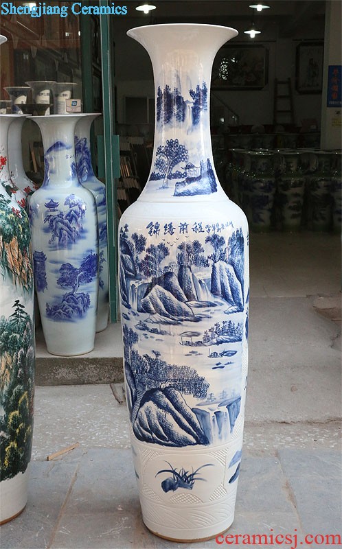 Gu wind 052 jingdezhen blue and white hand painting Opening ceremony/1.8 meters 2.2 meters antique vase