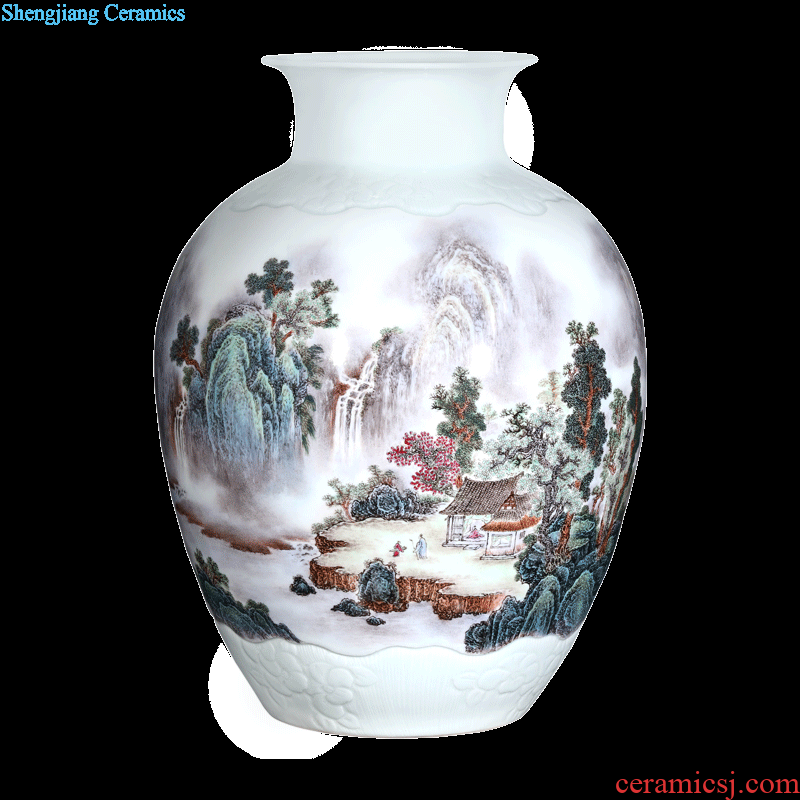 Jingdezhen ceramics vase Chinese style household crafts masters hand-painted huangshan smoke sitting room adornment is placed