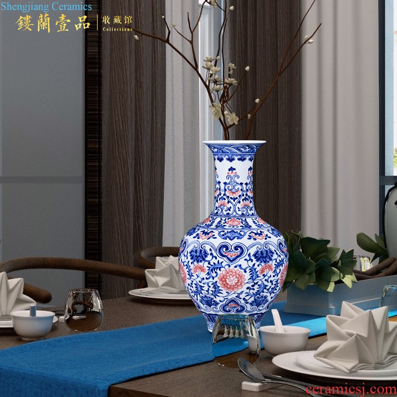 Jingdezhen ceramics imitation qing qianlong as gold glaze carving painting of flowers and big vase household sitting room adornment collection furnishing articles