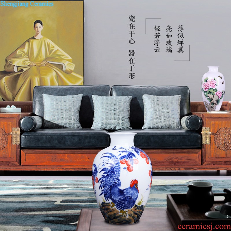 Jingdezhen ceramics vase furnishing articles Pastel landscape decoration new Chinese style household living room TV cabinet