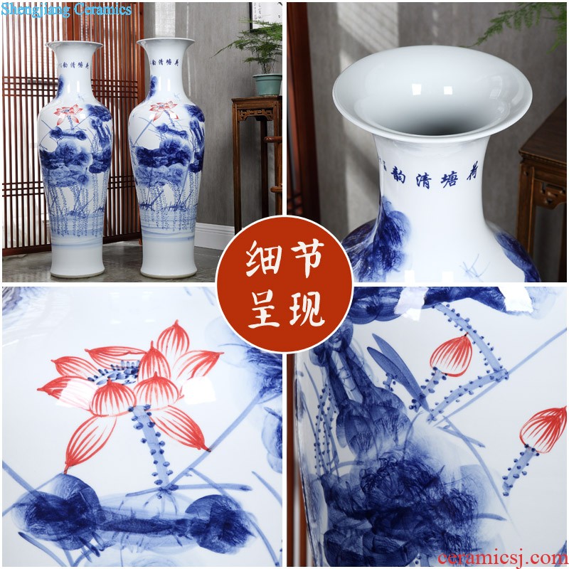 Jingdezhen ceramics landing a large vase hand-painted lotus furnishing articles villa hotel decoration crafts are sitting room