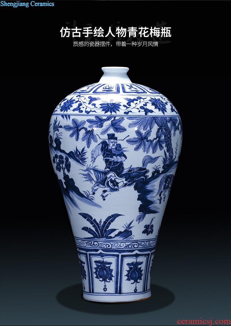 Jingdezhen blue and white porcelain vase antique hand-painted ceramics bound branch lotus new Chinese style household rich ancient frame is placed in the living room