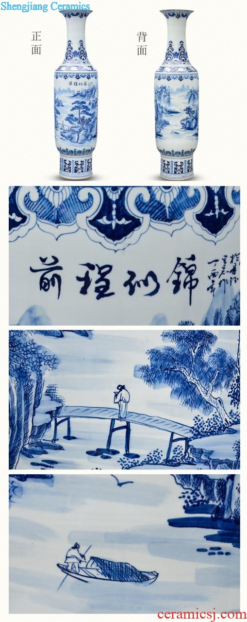 Jingdezhen ceramic floor big vase hand-painted antique imitation Ming blue and white porcelain sitting room porch place large ornament