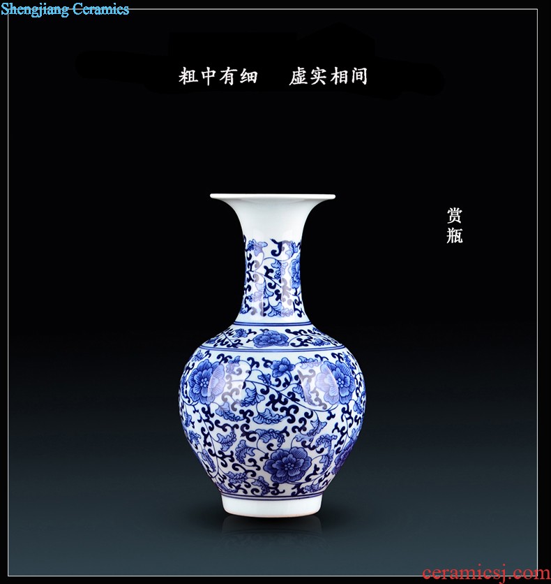 Hand painted lotus painting and calligraphy cylinder kiln jingdezhen ceramics is increasing in vases, flower arranging furnishing articles Chinese style living room floor decoration