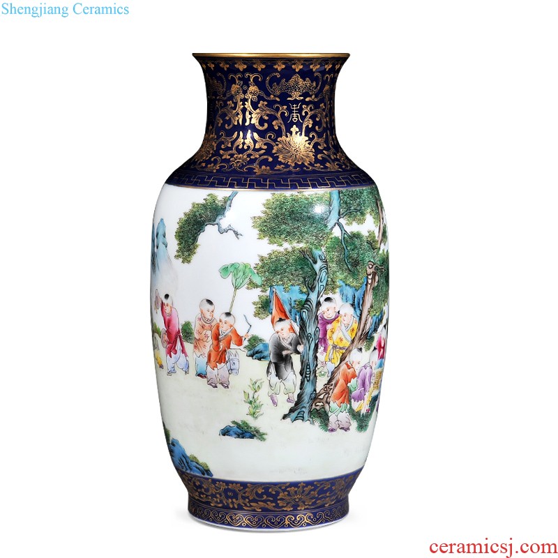 Jingdezhen imperial kiln chinaware imitation qianlong ji LAN colour turn more heart bottles of the sitting room decorates household furnishing articles every year