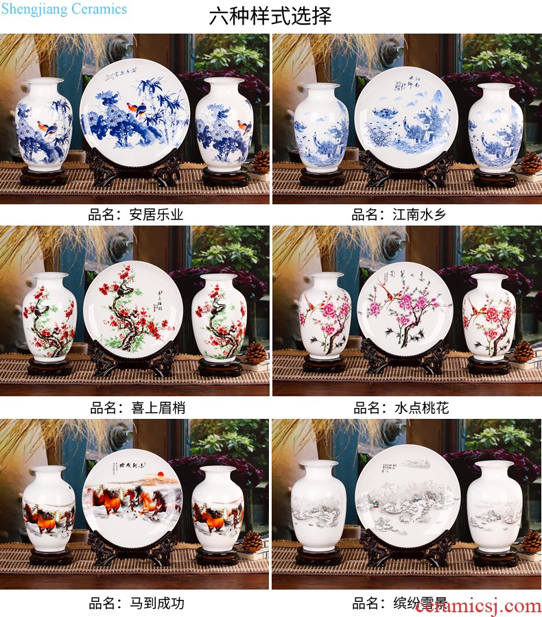 Jingdezhen ceramic blue vase manually contracted style living room TV ark flower arranging household handicraft furnishing articles