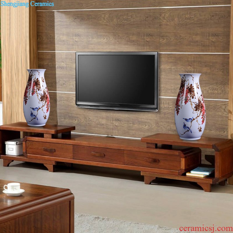 Jingdezhen ceramic three-piece hand-painted lotus vase flowers in new Chinese style household living room TV cabinet furnishing articles