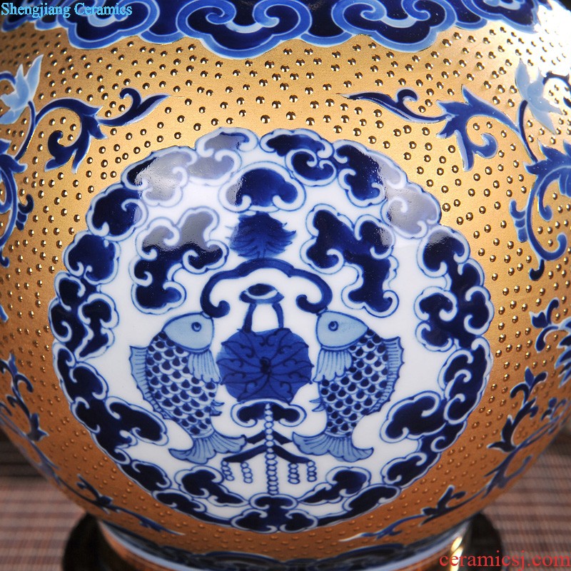 Jingdezhen ceramic landing large vases, hand-painted jiangnan spring scenery new Chinese style household living room decoration to the hotel opening