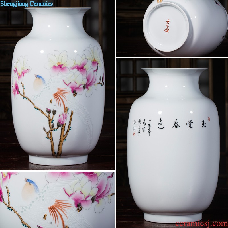 Jingdezhen ceramics China red pomegranate bottle vase hand-painted landscape painting large living room office furnishing articles ornament