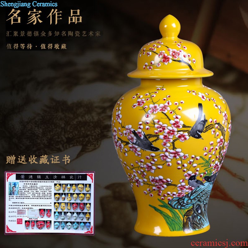 Jingdezhen ceramics vase hand-painted Yellow lotus pond fragrant flower arrangement, the sitting room of Chinese style household decorative furnishing articles