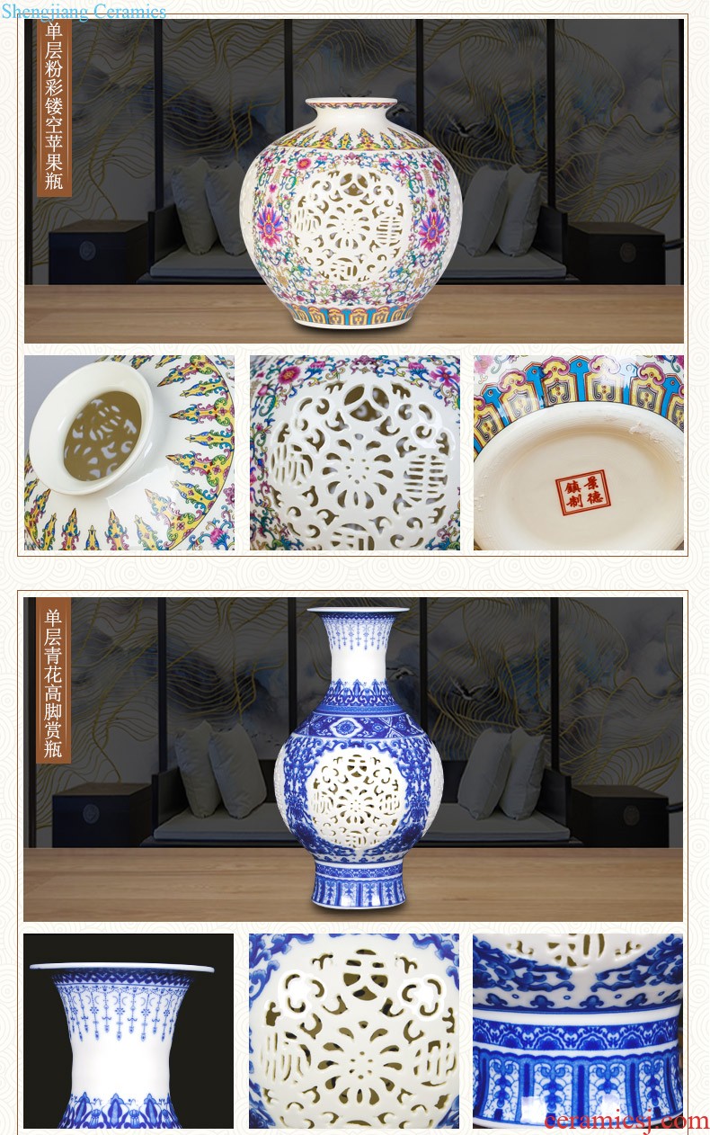 Jingdezhen ceramics famous master manual hand-painted knife clay powder enamel vase Chinese sitting room adornment is placed