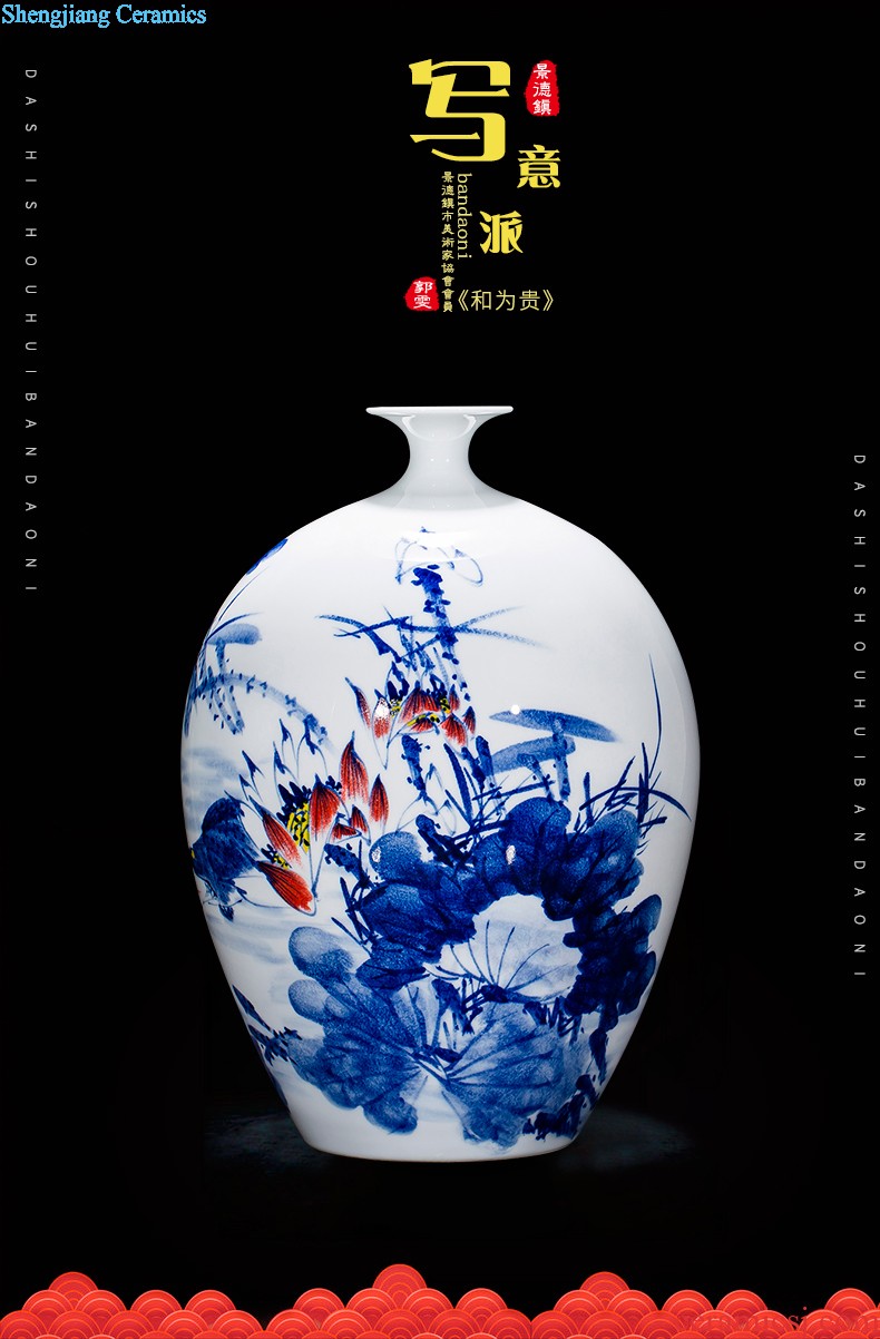 Jingdezhen ceramic hand-painted large blue and white porcelain vase Lin He spring sitting room adornment TV setting wall furnishing articles