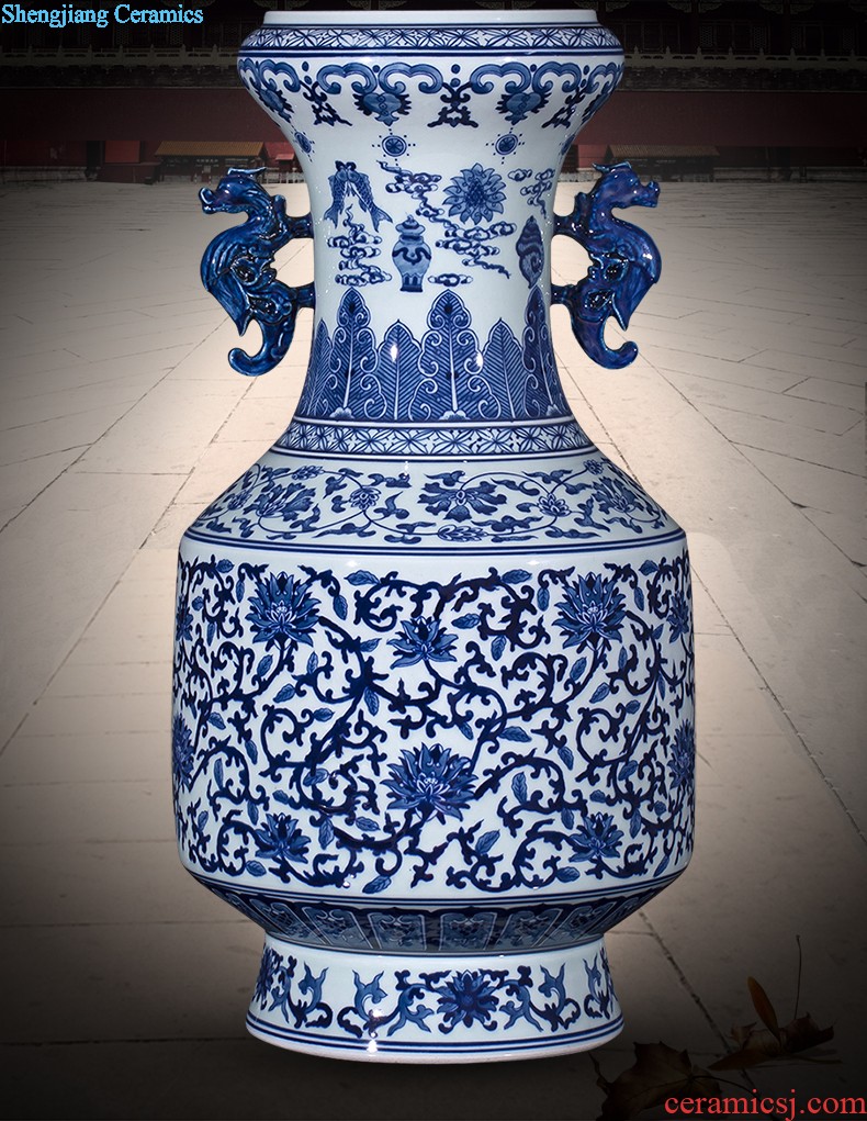 Sz - 035 blue and white porcelain of jingdezhen ceramics jiangnan spring scenery of large vase home sitting room adornment is placed