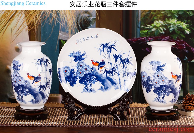 Jingdezhen ceramic blue vase manually contracted style living room TV ark flower arranging household handicraft furnishing articles