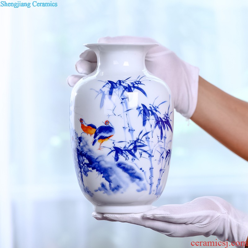 Jingdezhen ceramics vase furnishing articles Famous hand-painted scenery thin body porcelain bottle of new Chinese style living room decoration