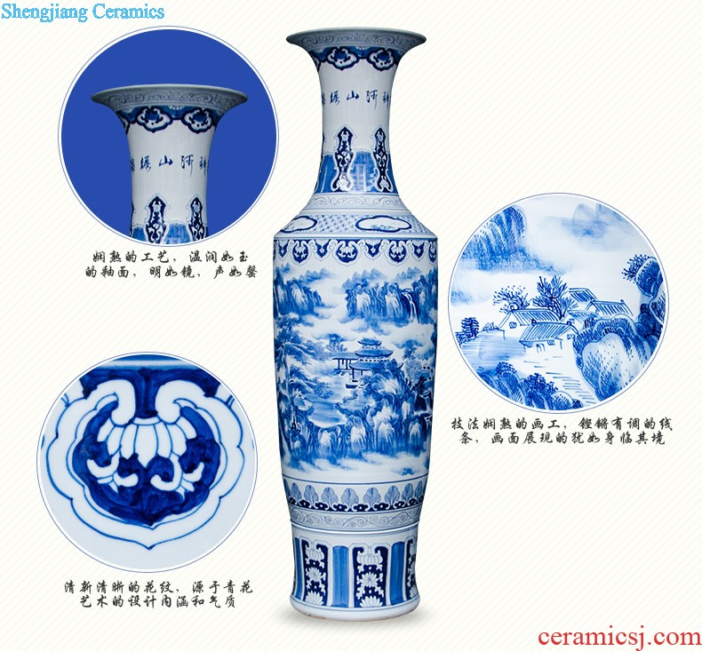 Famous master of jingdezhen ceramics hand-painted vases, flower arranging furnishing articles furnishing articles five sub-ka Chinese style living room decoration