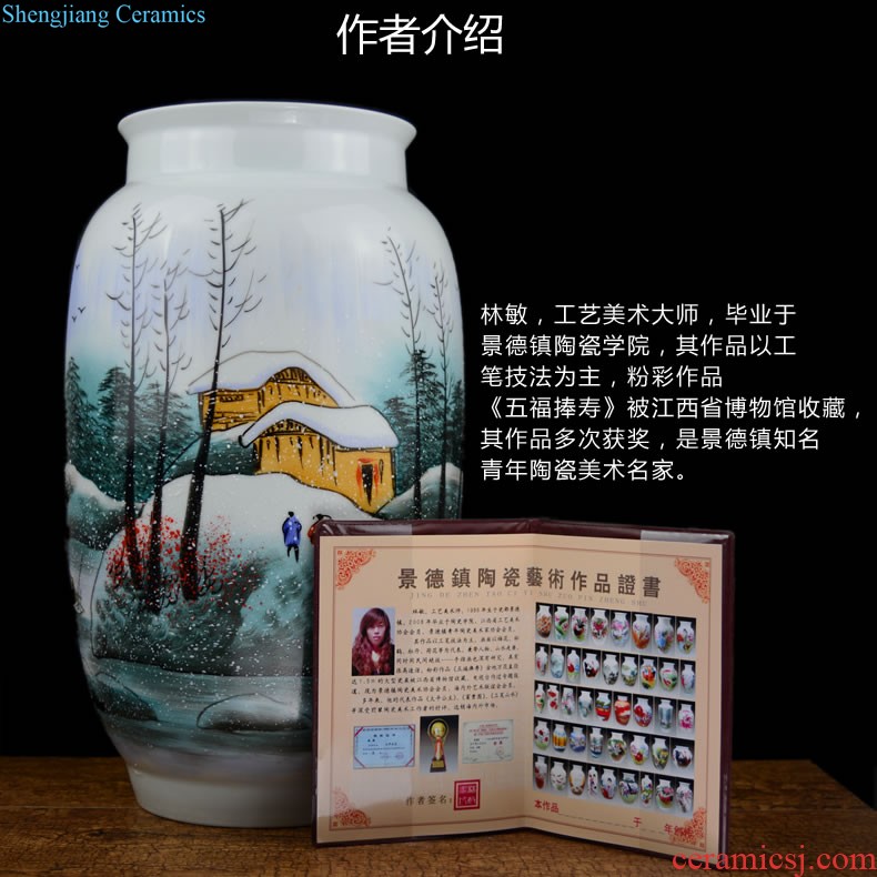 Jingdezhen ceramics Hand draw the general pot of color blue and white porcelain vase Large Chinese style living room porch place