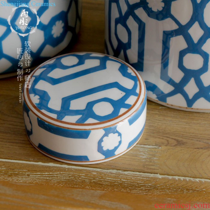 The rain tong home | blue and white porcelain of jingdezhen ceramics The quartet with cover storage tank snack jars furnishing articles porch decoration