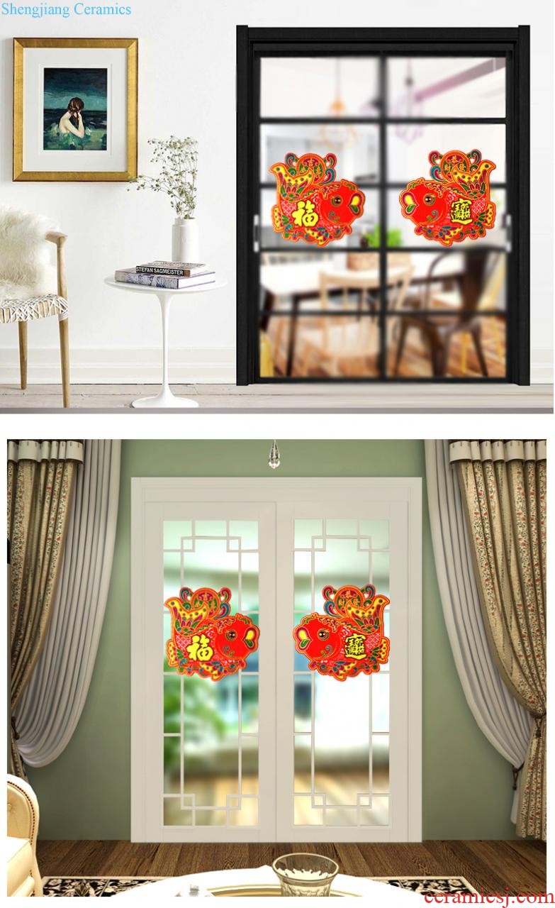 Chinese New Year everyone wall post glass paste paper-cut window layout Move the gate stick flannelette decorations in the New Year