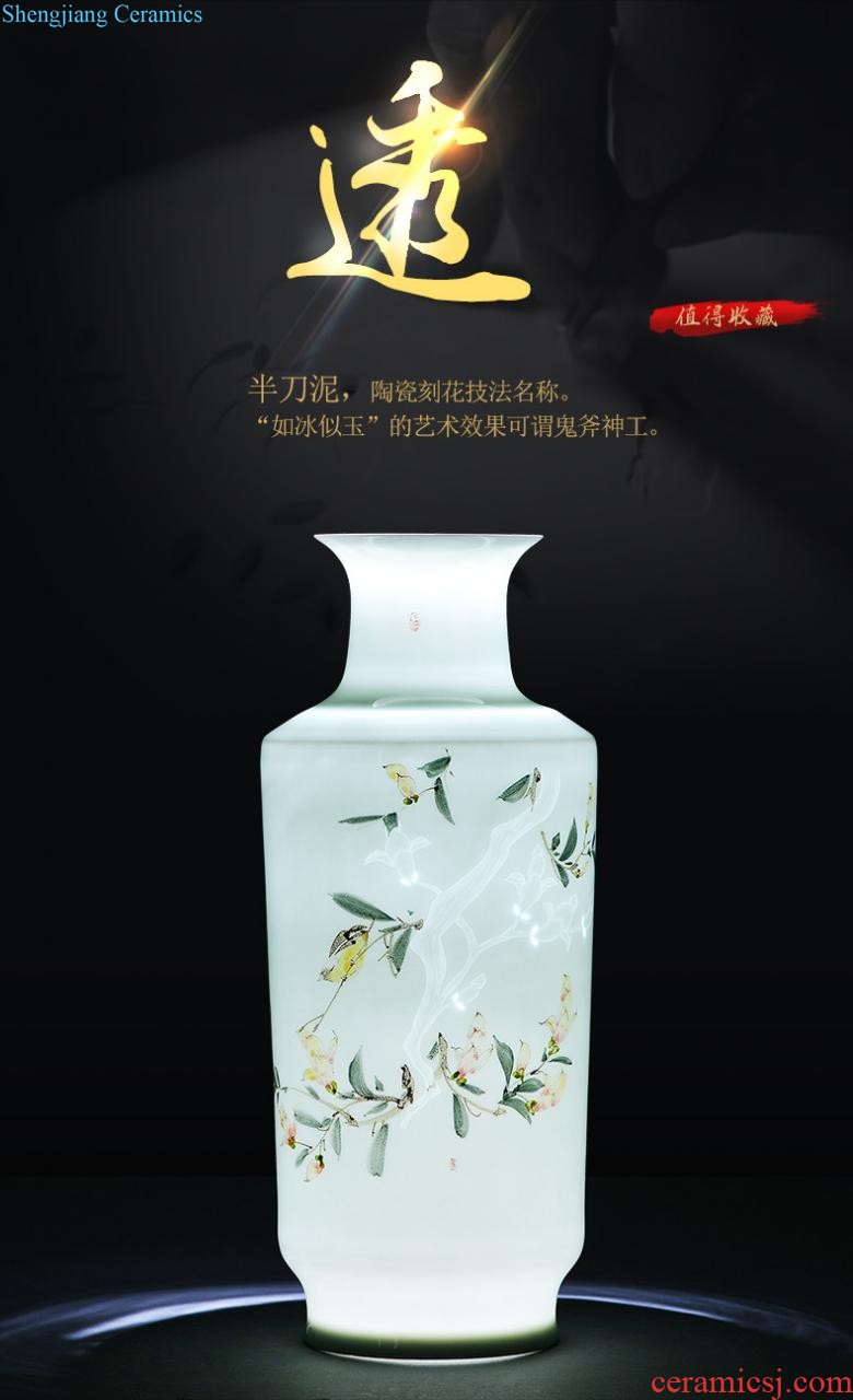 Jingdezhen ceramics half knife mud under the glaze color hand-painted green glaze vase bamboo reports of contemporary and contracted household adornment