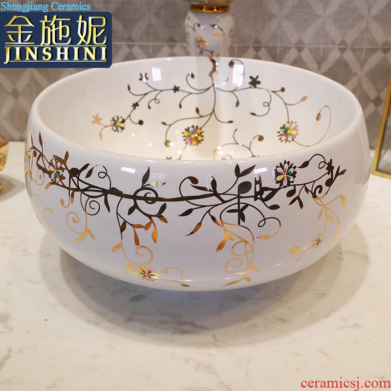 Gold cellnique stage basin circular jingdezhen ceramic lavatory toilet lavabo modern European sculpture gentoo