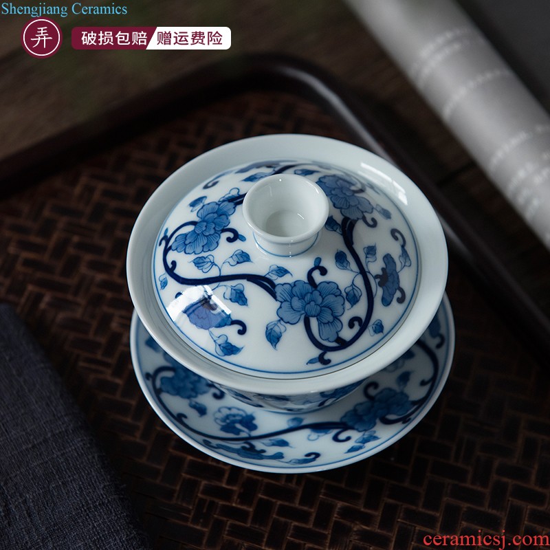 Kung fu tea set and contracted household ceramics glass hand-painted porcelain fair mug three tureen tea cup set