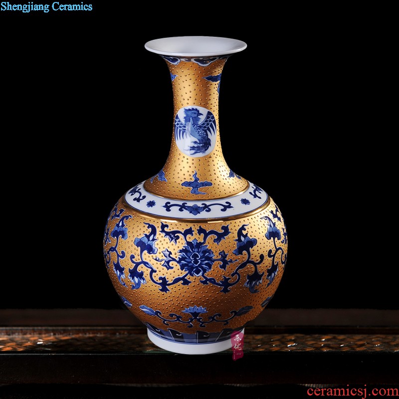 Jingdezhen ceramic vase manual shadow lotus rhyme plum green glaze color bucket bottle vases, flower decoration crafts are sitting room