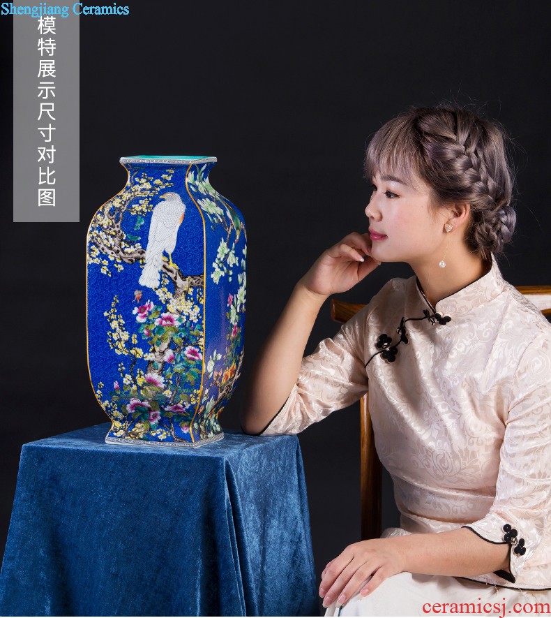 Jingdezhen ceramics powder enamel handpainted big vase landed large sitting room the hotel Chinese style adornment is placed at the door