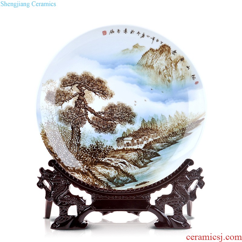 Jingdezhen chinaware decorative sit hang dish plate new Chinese style living room TV ark home furnishing articles