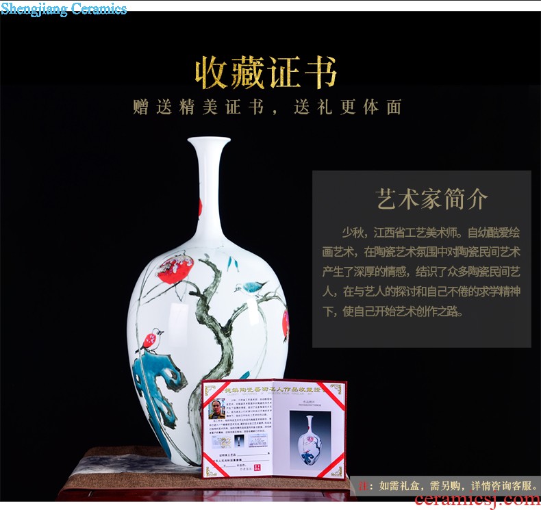 Jingdezhen ceramics hand-painted pastel prosperous thin body new Chinese style household vase sitting room adornment is placed