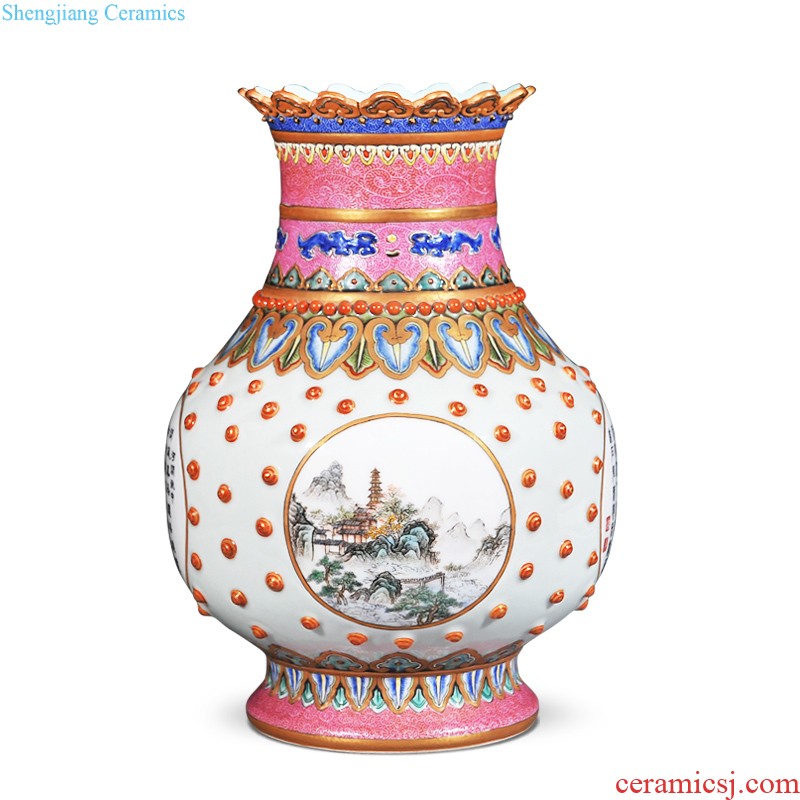 Jingdezhen imperial kiln chinaware imitation qing yongzheng pastel flower pattern six-party flower vase with Buddha sitting room home decoration furnishing articles