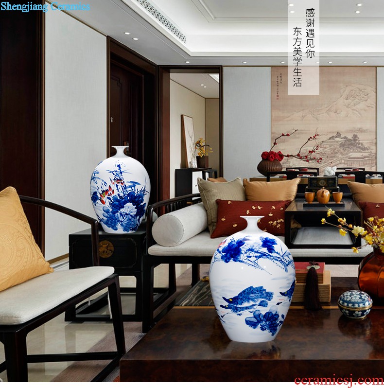 Jingdezhen ceramic hand-painted large blue and white porcelain vase Lin He spring sitting room adornment TV setting wall furnishing articles