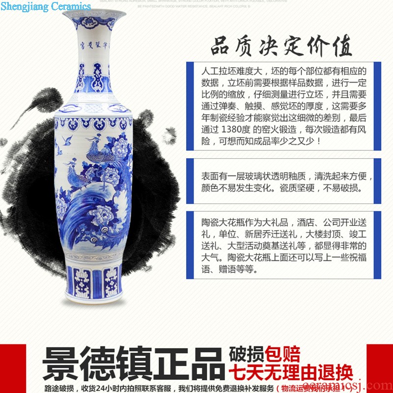 Jingdezhen ceramics hand-painted guest-greeting pine high landing craft large blue and white porcelain vase sitting room hotel decoration furnishing articles