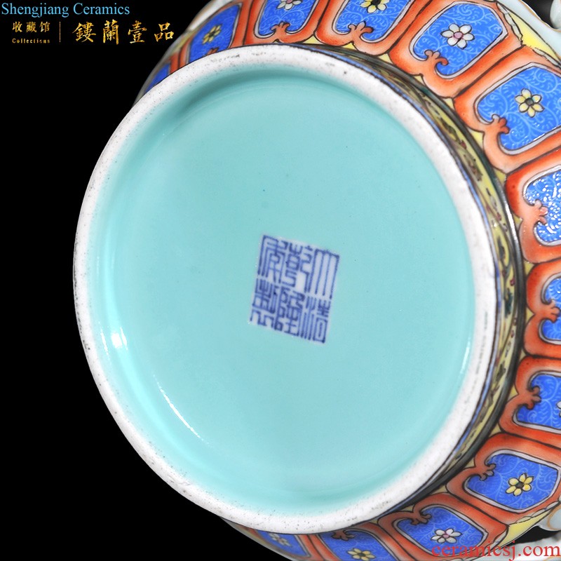 Jingdezhen imperial kiln chinaware imitation qing qianlong offering blue paint around flowers ears ribbon sitting room vase furnishing articles