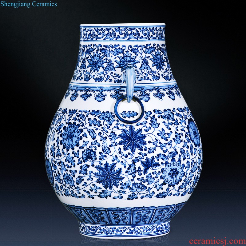 Jingdezhen ceramics hand-painted large blue and white porcelain vase flower arranging furnishing articles of Chinese style living room home decoration decoration