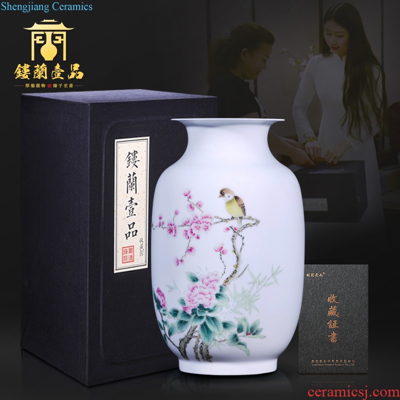 Jingdezhen ceramic hand-painted flower arranging thin foetus vase furnishing articles of modern Chinese style of new Chinese style household decorative sitting room