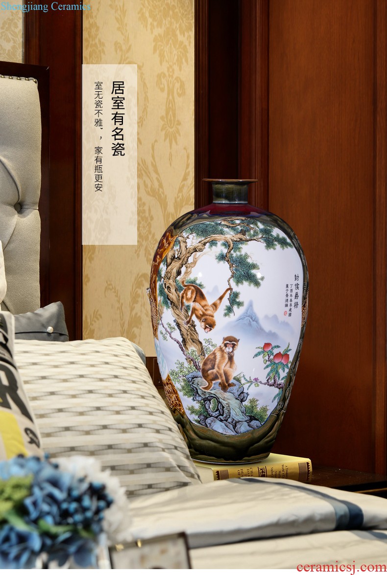 Jingdezhen ceramic manual hand-painted guest-greeting pine of large blue and white porcelain vase archaize sitting room hotel decoration furnishing articles