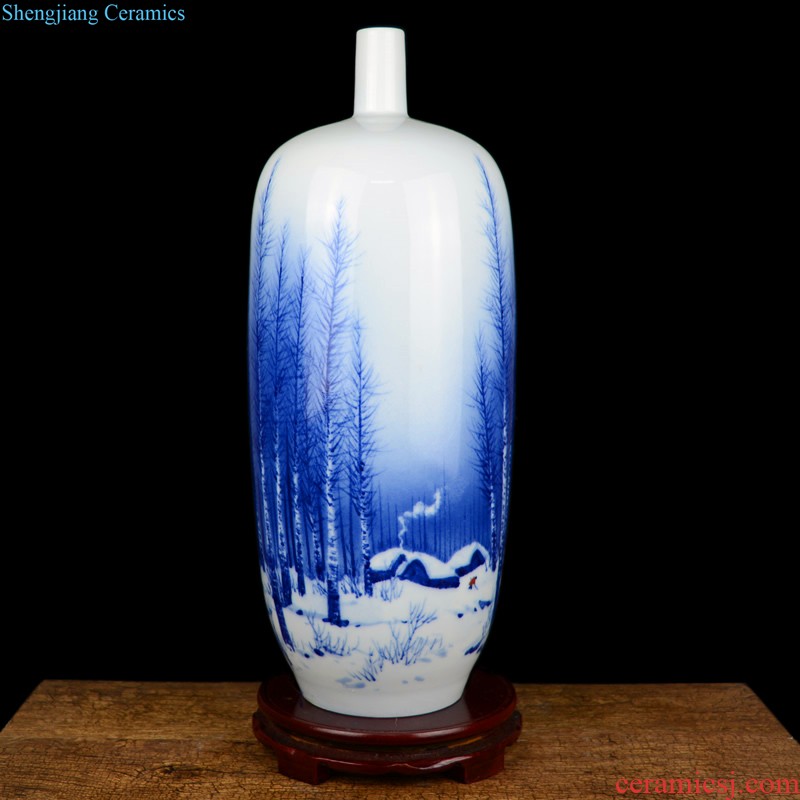 Jingdezhen ceramics Archaize peacock blue vase Chinese sitting room ark creative retro furnishing articles ornaments