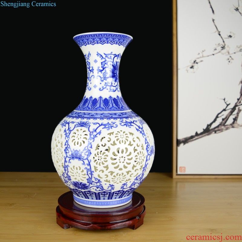 Jingdezhen crystalline glaze ceramic vase dried flowers flower arrangement sitting room european-style table creative household soft adornment is placed