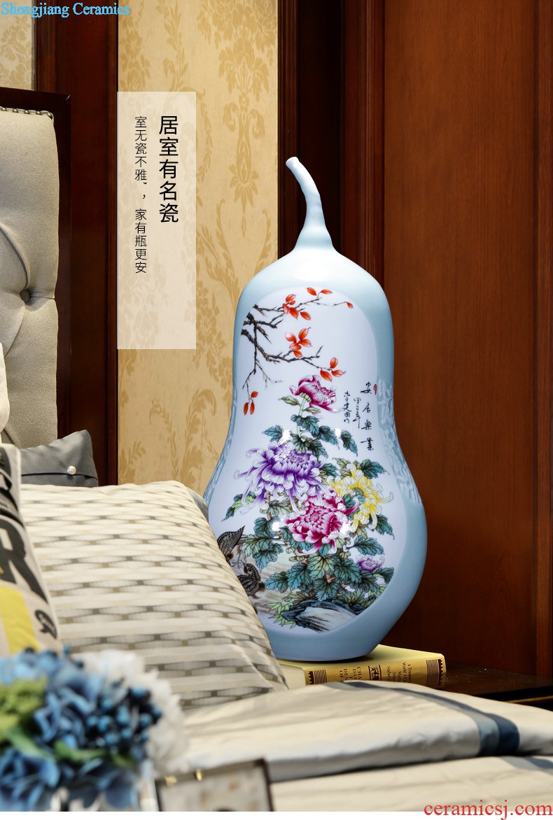 Jingdezhen ceramic antique hand-painted pastel peony flower vases, the sitting room porch decoration of Chinese style household furnishing articles