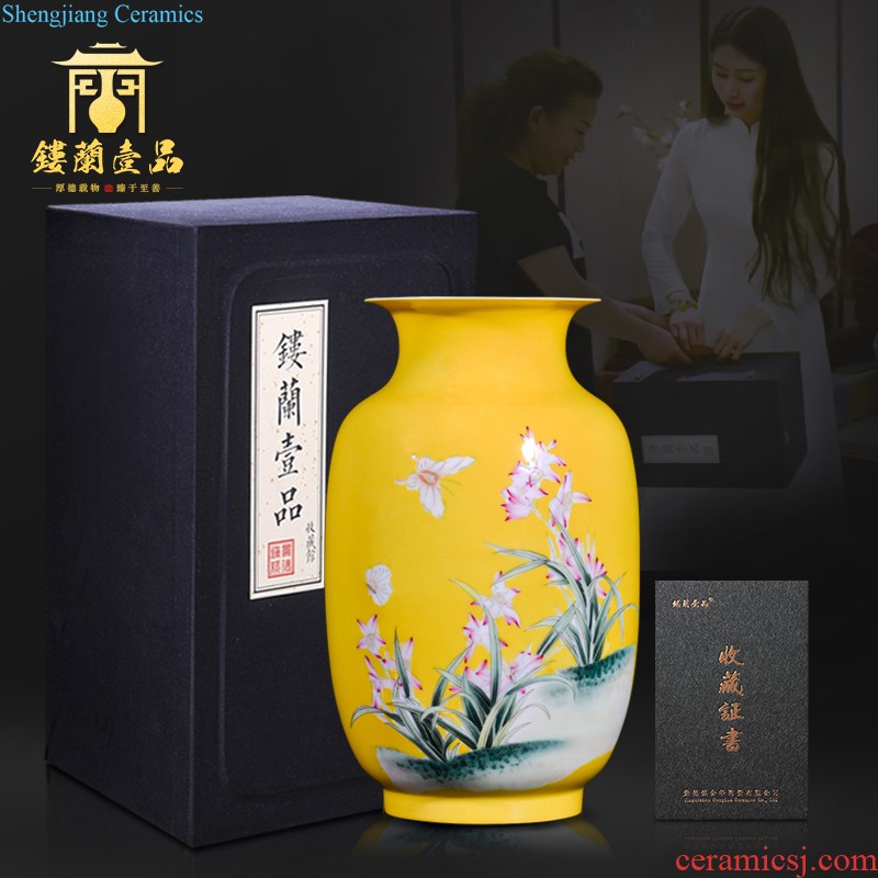 Jingdezhen ceramic Chinese hand-painted thin foetus flower vase furnishing articles of modern household bedroom living room TV ark furnishing articles