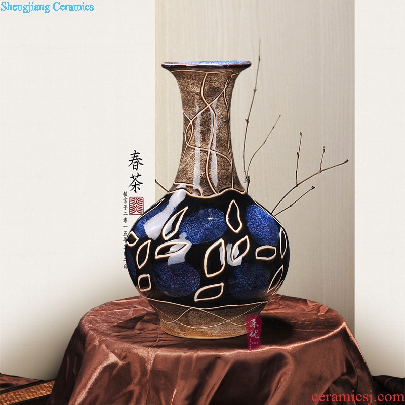 Jingdezhen ceramics vase furnishing articles Manual sculpture shadow green lotus flower vases, flower arrangement, new Chinese style decoration