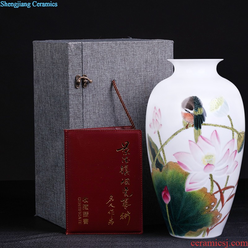 Jingdezhen ceramics vase hand-painted pastel landscape big wax gourd bottle New Chinese style living room porch crafts