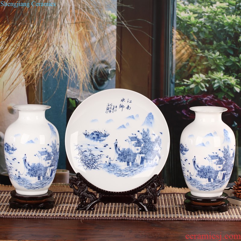 Jingdezhen ceramic blue vase manually contracted style living room TV ark flower arranging household handicraft furnishing articles