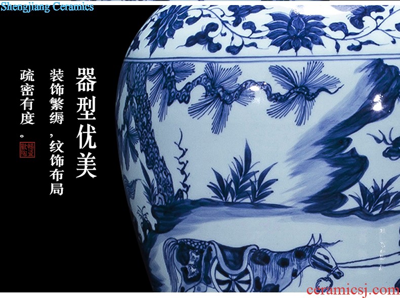 Jingdezhen blue and white porcelain vase antique hand-painted ceramics bound branch lotus new Chinese style household rich ancient frame is placed in the living room