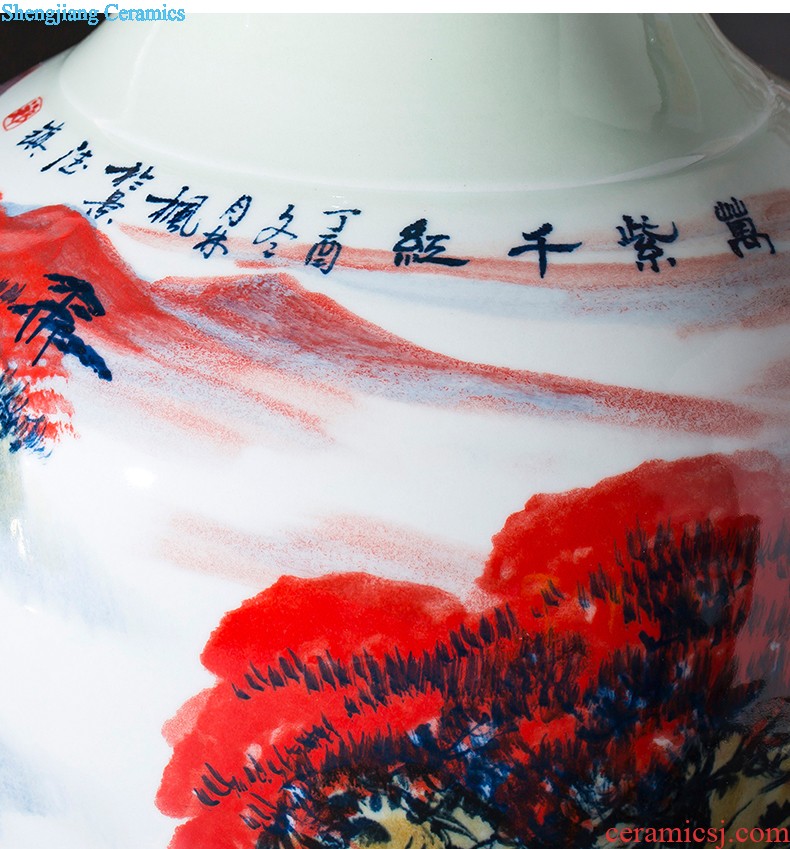 Jingdezhen ceramics hand-painted quiver big vase furnishing articles sitting room floor decoration painting scroll cylinder decoration