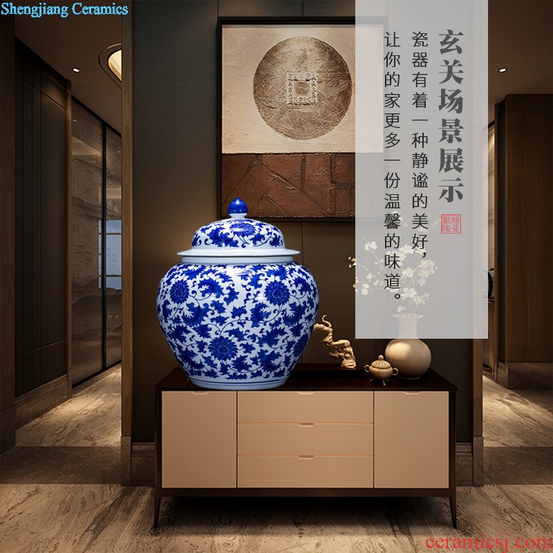 Jingdezhen ceramic hand-painted tank sitting room place the calligraphy and painting cylinder large fish bowl goldfish bowl lotus flower pot FCG